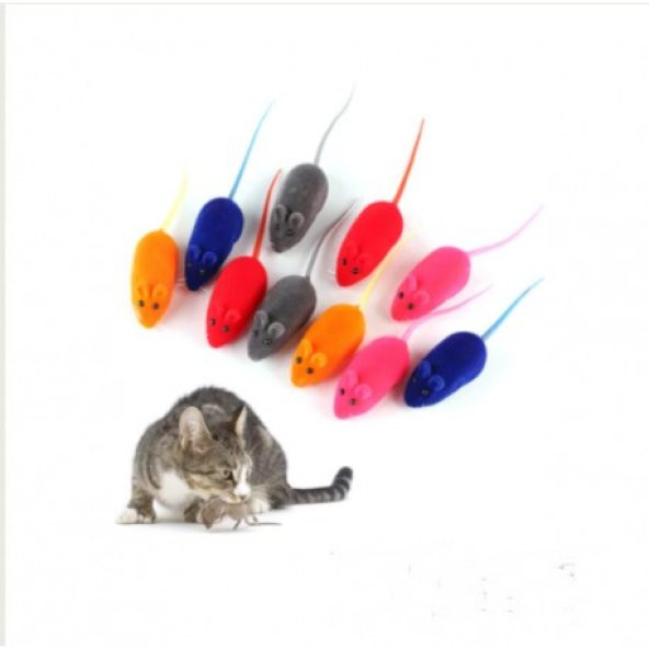 Renkli Fare Figürlü Sesli Kedi Oyuncağı X4 Adet