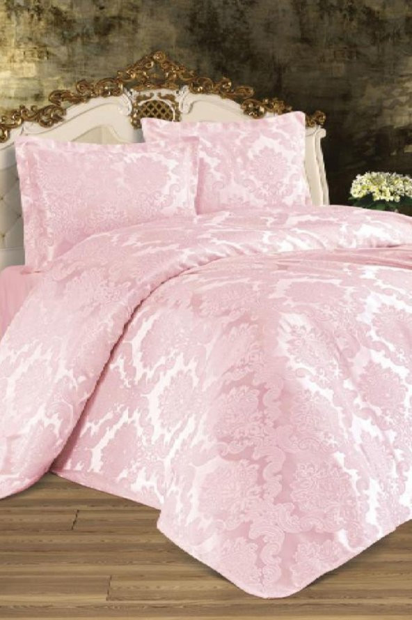 Busem Jakarlı Şönil Yatak Örtüsü Pudra - Resim 2