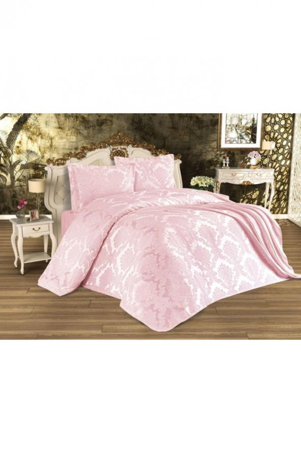 Busem Jakarlı Şönil Yatak Örtüsü Pudra - Resim 3