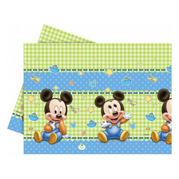 Bebek Mickey Mouse Masa Örtüsü Doğum Günü Mavi Mikili Masa Örtüsü