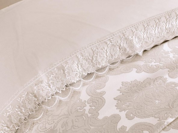 Çeyiz Diyarı Fransız Dantelli Lalezar Gelin Seti 7 Parça Krem 240x250 cm - 2