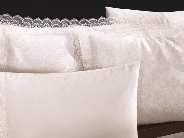 Çeyiz Diyarı Fransız Dantelli Lalezar Gelin Seti 7 Parça Krem 240x250 cm - 3