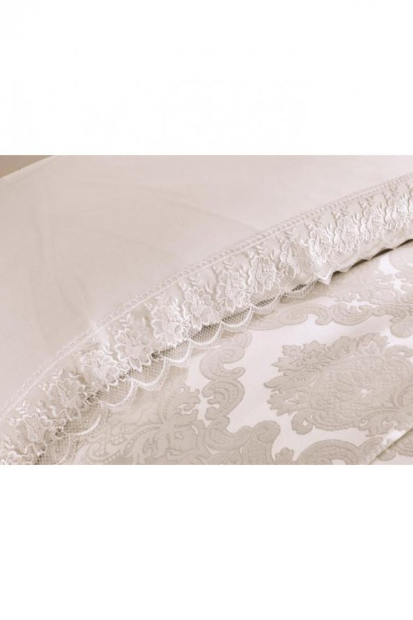 Çeyiz Diyarı Fransız Dantelli Lalezar Gelin Seti 7 Parça Krem 240x250 cm - 6