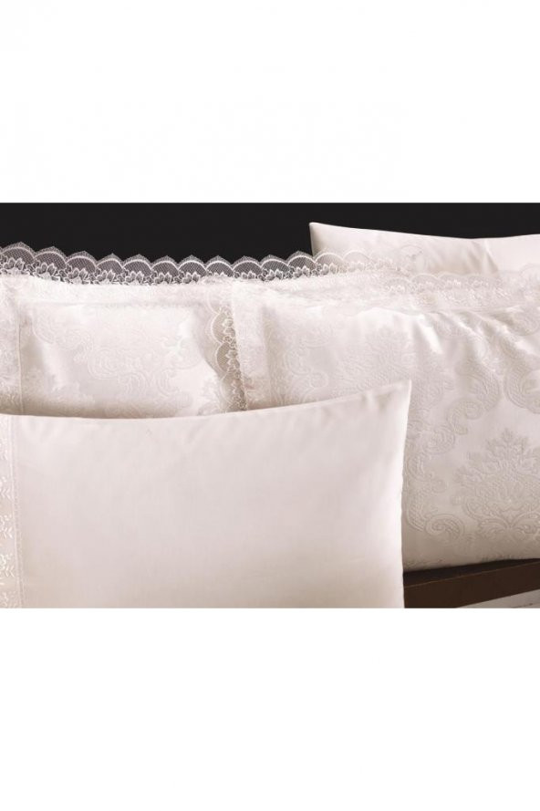 Çeyiz Diyarı Fransız Dantelli Lalezar Gelin Seti 7 Parça Krem 240x250 cm - 7