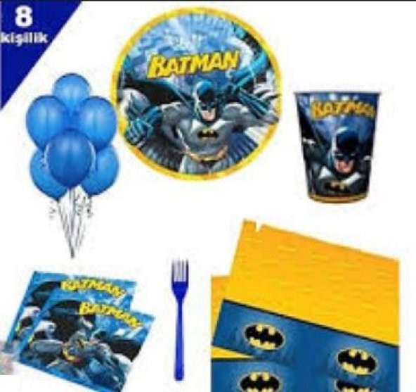 8 Kişilik Batman Parti Seti Batman Doğum Günü Seti