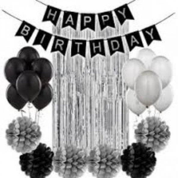 Siyah Gümüş Yaş Doğum Günü Seti Yaş Partisi