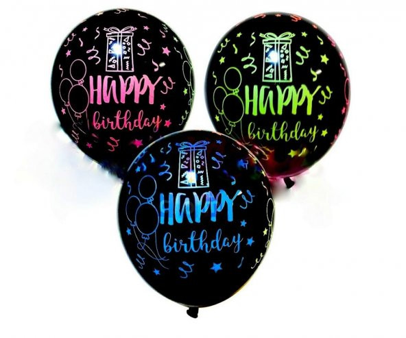 Fosforlu Happy Birthday Balon Neon Happy Birthday Balon Işıltılı