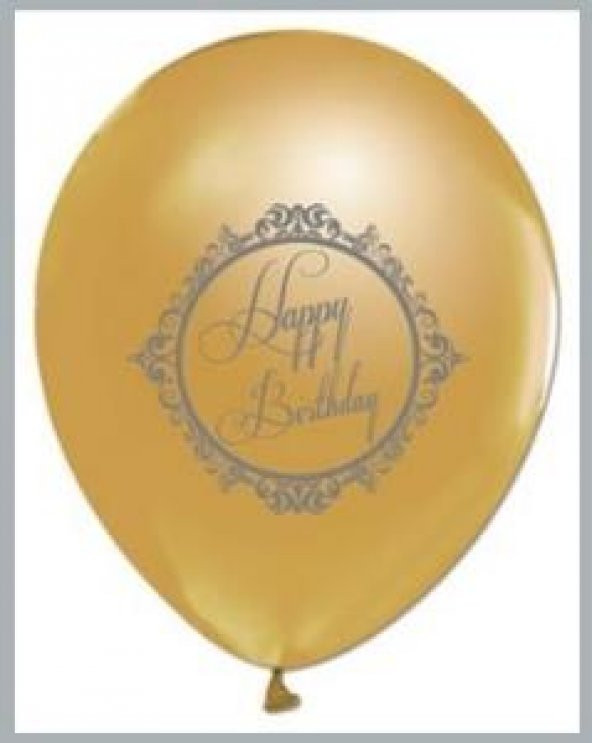Gold Renk Üzeri Siyah Renk Altın Happy Birthday Baskılı Balon 7