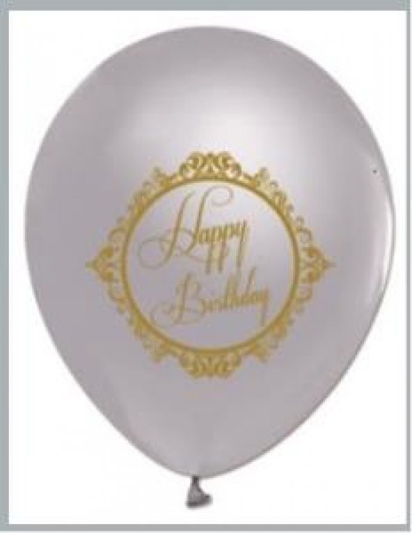 Silver Gümüş Üzeri Gold Renk Happy Birthday Baskılı Balon 50 Adet