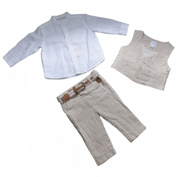 Losan Erkek Bebek&Çocuk Keten Pantolon Gömlek Yelek Takım