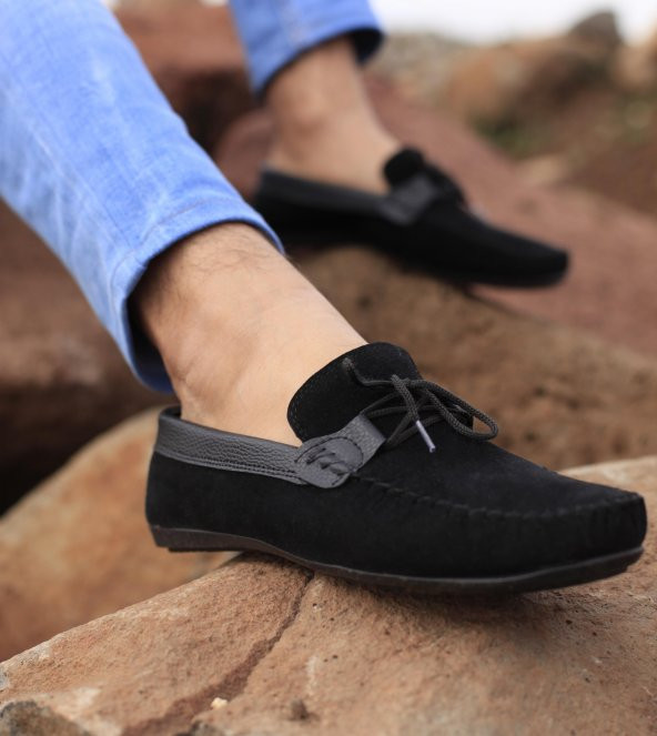 Lfg Deri Detay Kenarlı Süet Siyah Bağcıklı Günlük Ayakkabı