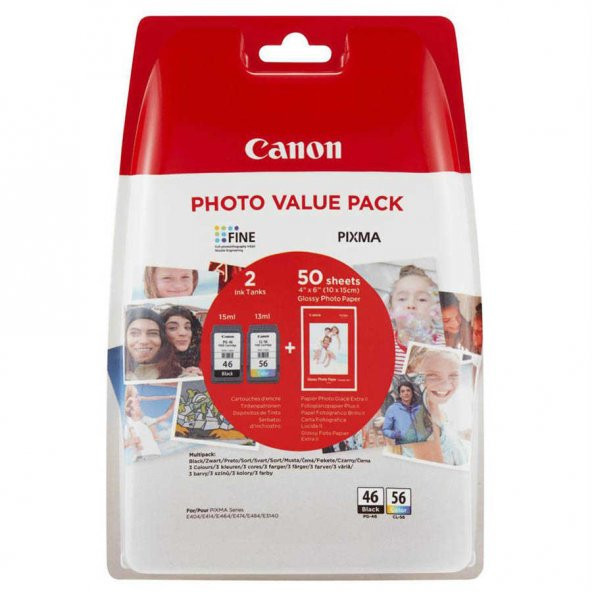 Canon PG46-CL56/9059B003 Siyah ve Renkli Kartuşlu Avantajlı Fotoğraf Paketi