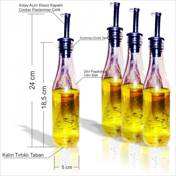 Paslanmaz Dörtlü 4lü Cam Şişe Yağlık Sirkelik Sosluk Seti Takımı