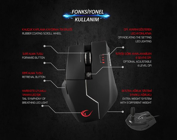 Everest Rampage Dagger SMX-R6 Usb Siyah 8200Dpi Makrolu Oyuncu Mo