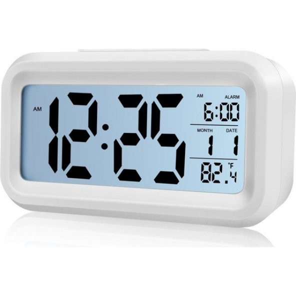 Akıllı Dijital Masa Saati / Karanlık Sensörlü / Fotoselli / Alarm / Termometre / Takvim / Saat