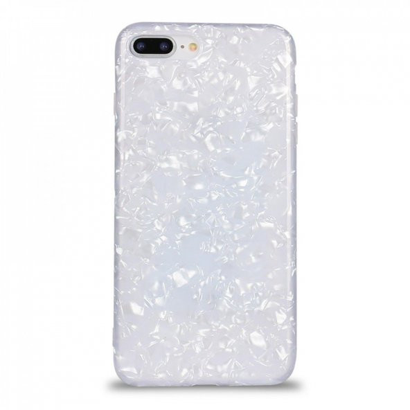 Apple iPhone 6 6S Kristal Desenli Yarı Şeffaf Beyaz Silikon Kılıf