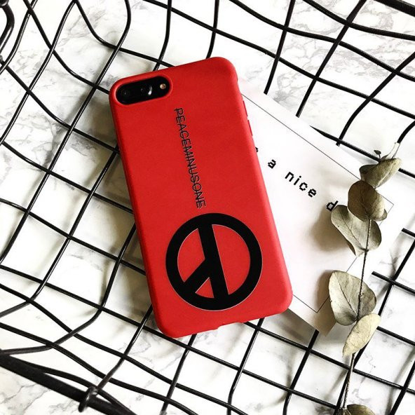 Apple iPhone 7 8 + PLUS Peace Logolu Kırmızı Silikon Kılıf Yüksek
