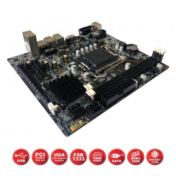 HIPER Intel H61 1155 DDR3 1600MHz VGA,HDMI Anakart H61-ICH7 - 1