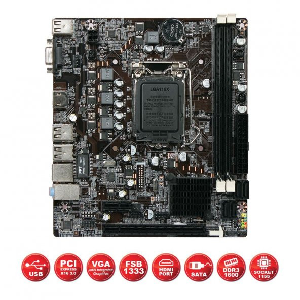 HIPER Intel H61 1155 DDR3 1600MHz VGA,HDMI Anakart H61-ICH7 - 3