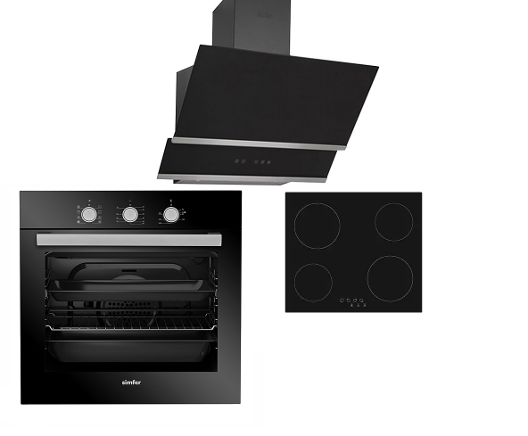 Simfer Siyah Ankastre Set (7306 Fırın+3903 Ocak+8658 Davlumbaz) - 1