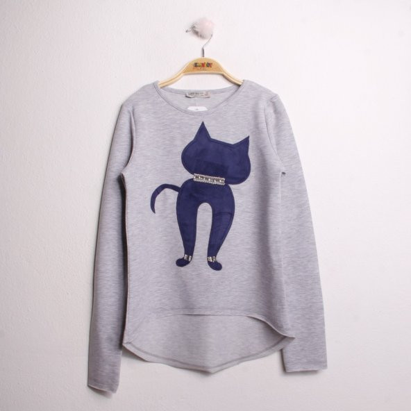 Toontoy Kız Çocuk Sweatshirt Keçe Nakışlı Kedi