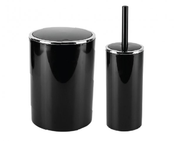 Primanova Lenox Banyo Seti Siyah Çöp Kovası + Tuvalet Fırçası
