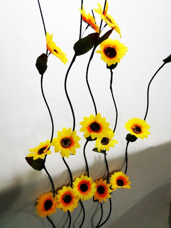 Uzun 60 cm Cam Vazolu 160 cm Dallı Sarı Ayçiçeği Gündoğdu Çiçek - Resim 3