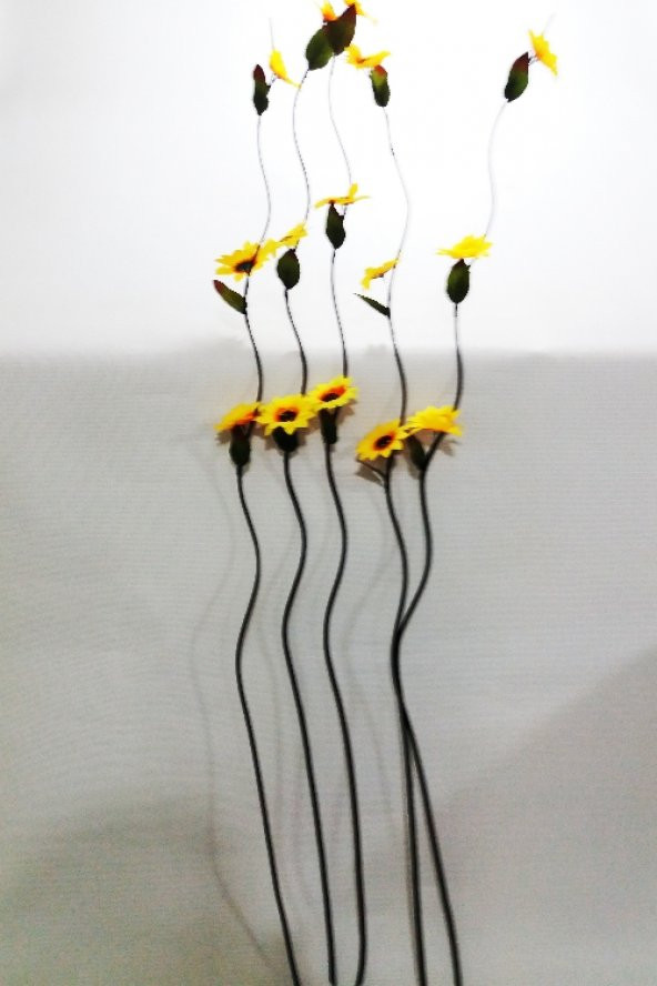Uzun 60 cm Cam Vazolu 160 cm Dallı Sarı Ayçiçeği Gündoğdu Çiçek - Resim 4