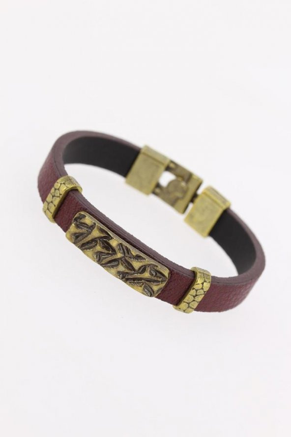 Eskitme Renk Metal Aksesuarlı Kahverengi Deri Erkek Bileklik - 6
