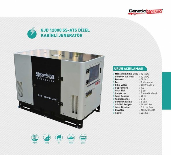 GENETİC JEN GJD 12000SS-ATS KABİNLİ DİZEL JENERATÖR - 1