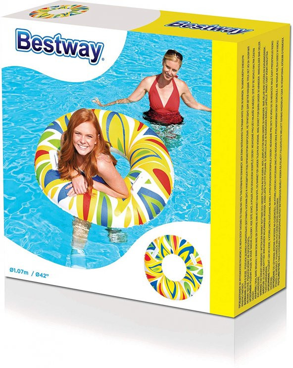 Plaj Topu HEDİYE - Bestway 36053, Desenli Büyük Tutmalı Simit - Havuz, Deniz Yüzme Simidi, 107 cm - 2