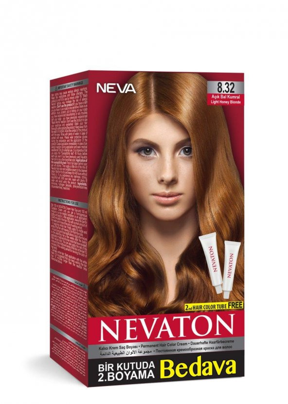 Nevaton Set Saç Boyası Bir Kutuda 2 Boyama 8.32 Açık Bal Kumral