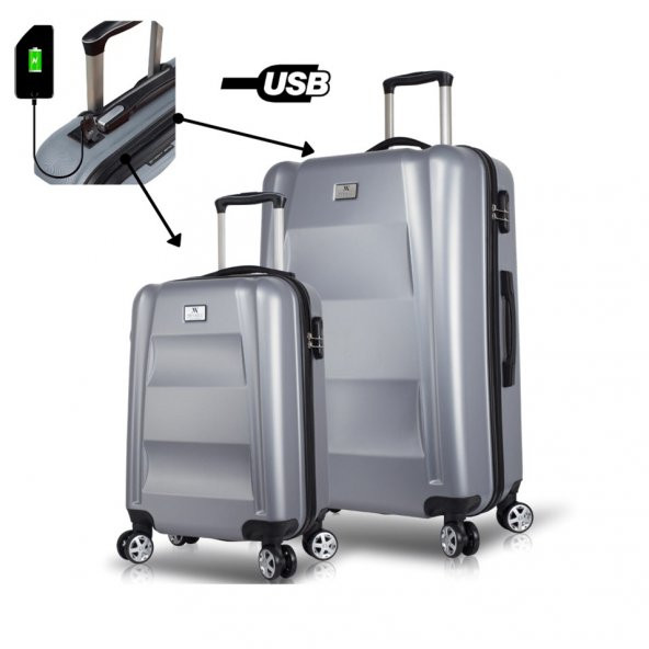 My Valice Smart Bag Exclusive Usb Şarj Girişli 2li Valiz Seti (Kabin ve Büyük) Gri