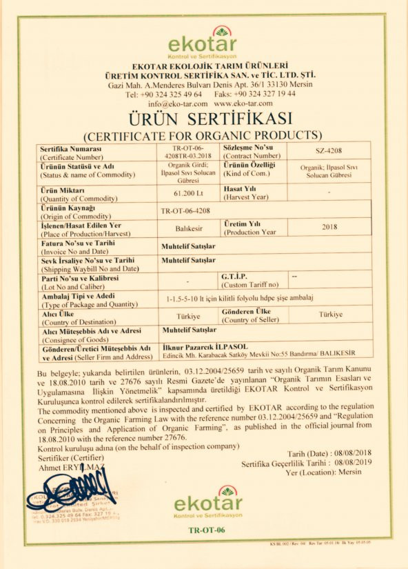 İLPASOL®Organik Sıvı Solucan Gübresi 5 Litre - 5