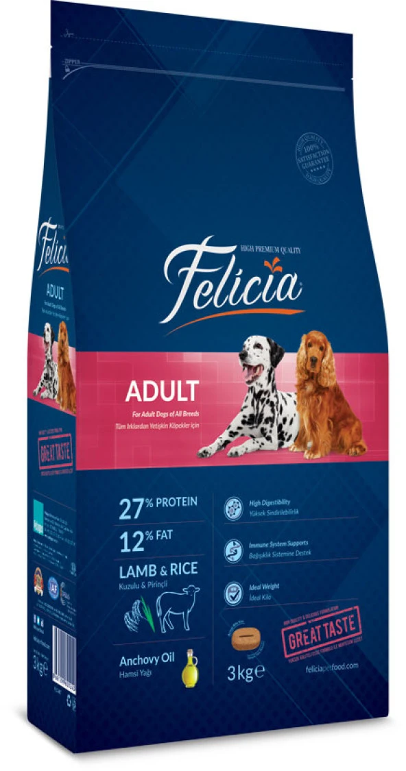 Felicia 3 Kg Yetişkin Kuzulu M/Large Az Tahıllı Breed HypoAllergenic Köpek Maması