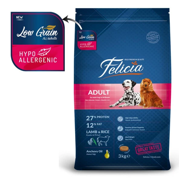 Felicia 3 Kg Yetişkin Kuzulu M/Large Az Tahıllı Breed HypoAllergenic Köpek Maması - 5