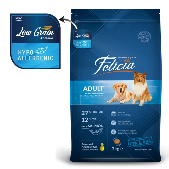 Felicia 3 Kg Yetişkin Somonlu M/Large Az Tahıllı Breed HypoAllergenic Köpek Maması - 3