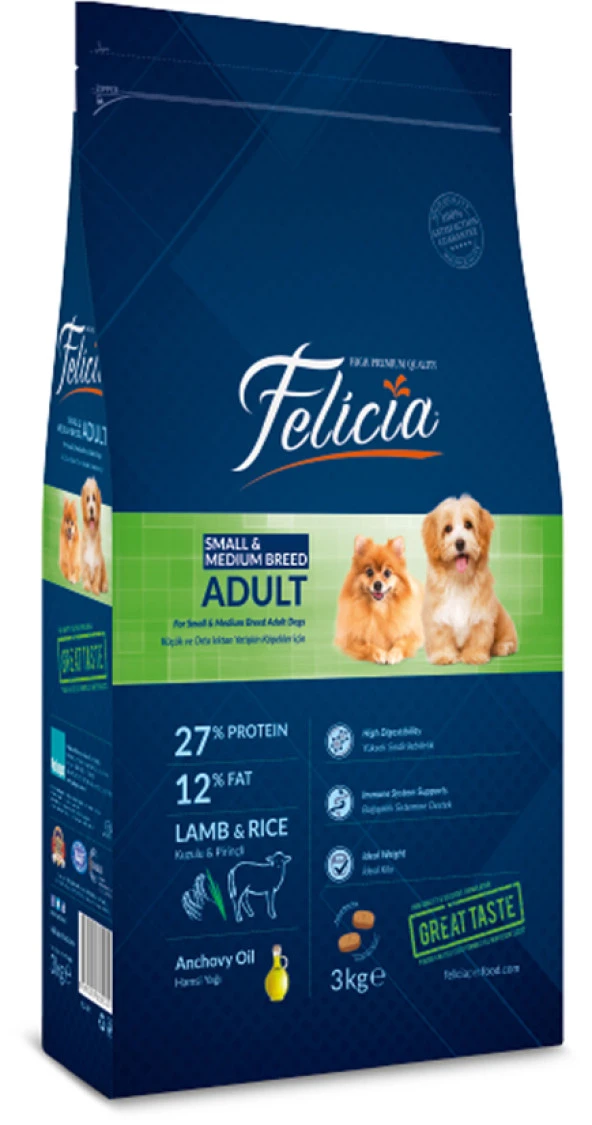 Felicia 3 Kg Yetişkin Kuzulu Small/Mini Az Tahıllı HypoAllergenic Köpek Maması