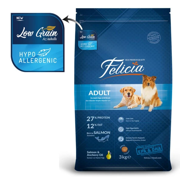 Felicia 3 Kg Yetişkin Somonlu M/Large Az Tahıllı Breed HypoAllergenic Köpek Maması - 6