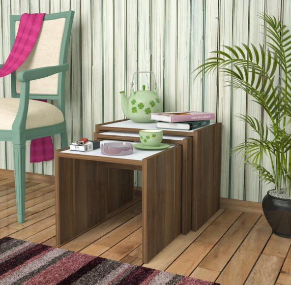 Alkur home line 3 Lü Zigon Sehpa Takımı Ceviz SB302 - 4