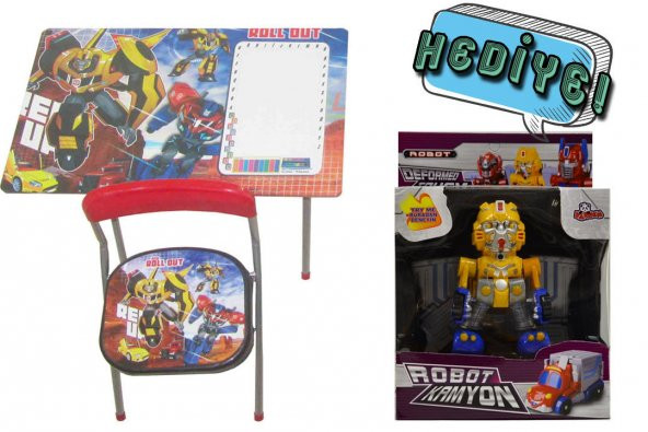 ERKEK ÇOCUK ÇALIŞMA MASASI - TRANSFORMERS HEDİYELİ - BEYAZ YAZI TAHTALI - MASA - 2