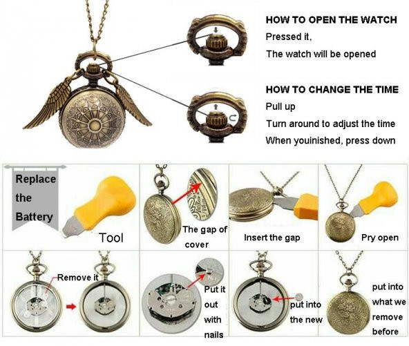 HARRY POTTER GOLDEN SNITCH WINGS MELEK KANAT SAAT CEP SAATİ KOLYE - 6