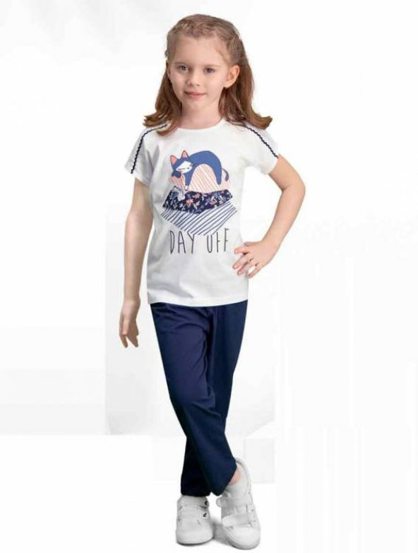 Arnetta Kız Çocuk Krem Kısa Kol Pijama Takımı 114-C