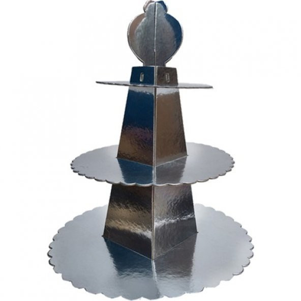 Cup Cake Standı Piramit Modeli Karton Gümüş