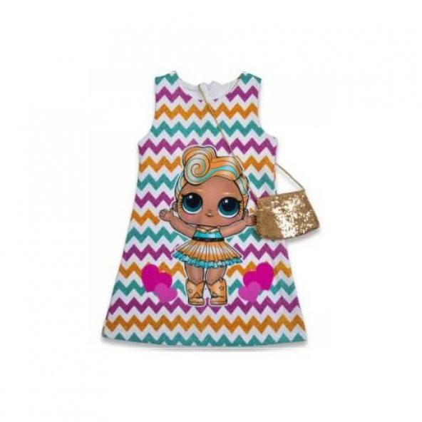 Pul Payet Çanta Hediyeli -Kalpli Çizgili Loll Bebek Elbisesi Loll Bebek Kostümü