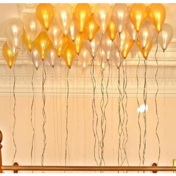 25 Adet Metalik (Gold Altın Sarısı-Beyaz) Balon Helyumla Uçan