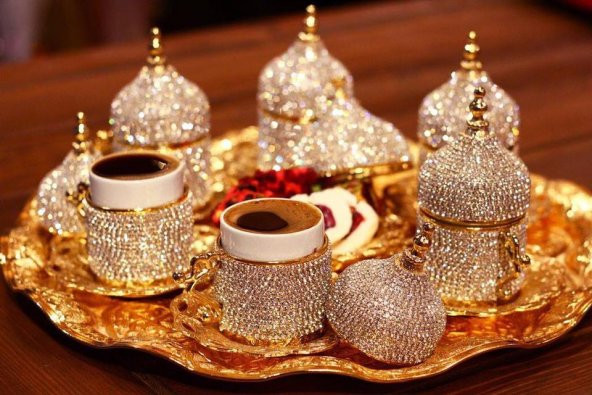 Crystal Stone Coated Unique Gold Color Coffee Cups Set