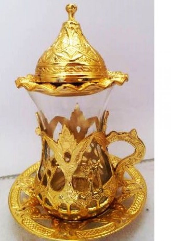 Osmanlı Motifli ÇAY Seti 6 lı Çay bardağı bakır, gümüş ve altın h