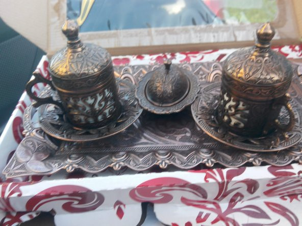 OSMANLI MOTİFLİ KAHVE FİNCAN SETİ 2Lİ Bakır RENK KAPLAMA
