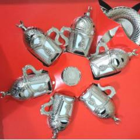 Lale Motifli Gümüş Kahve Fincan Takımı Lale Desenli 6lı Set